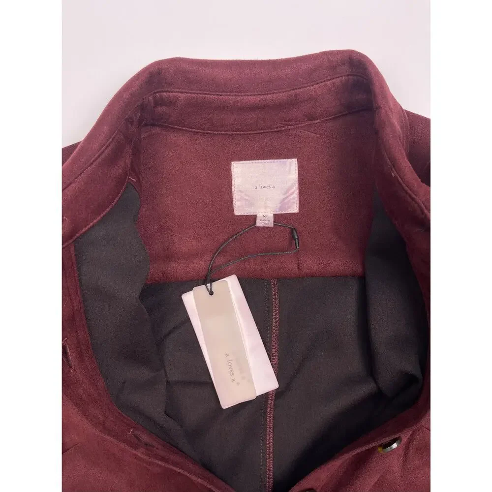 NWT A Loves A Burgundy Faux Suede Button Front Long Sleeve Dress Size M - Picture 10 of 11